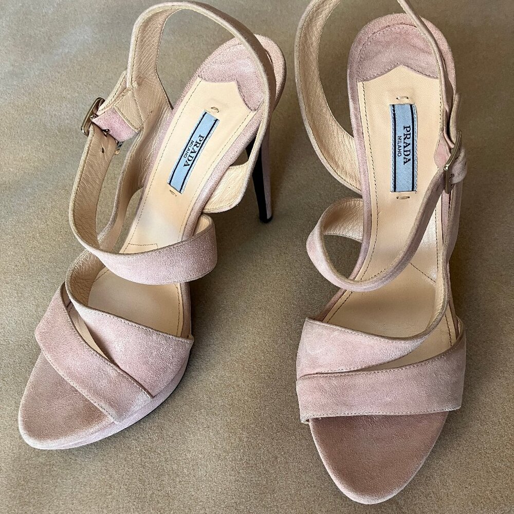 Prada Blush Pink Suede Heeled Sandals - 40